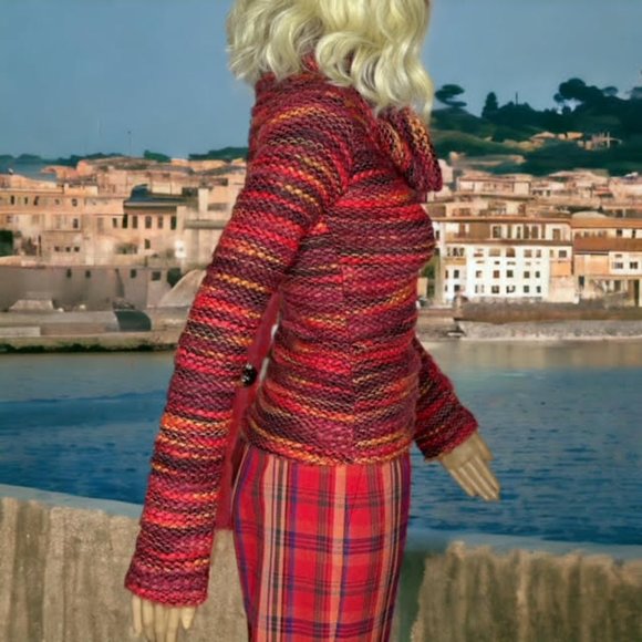 Vintage Sweater Designer Mariano del Sere Made in Italy Unique Red Orang… - Picture 5 of 7